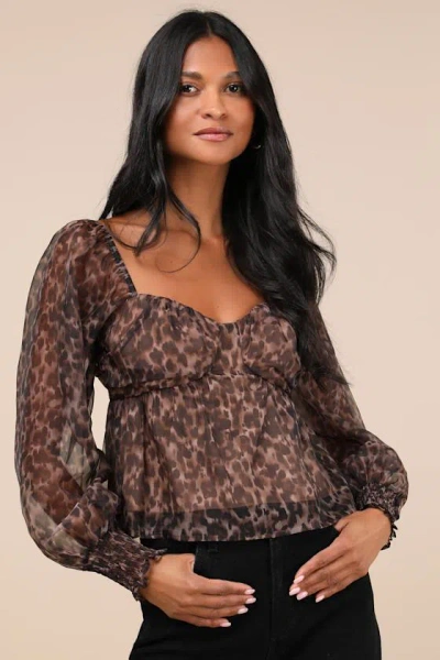 Lulus Chicly Fierce Brown Leopard Print Organza Cropped Top