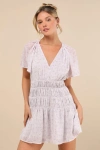 Lulus Chrislyn Light Lavender Floral Flutter Sleeve Mini Dress In Purple