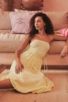 Lulus Chrissa Light Yellow Strapless Drawstring Midi Dress In Light Yellow