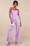 Lulus Ciela Lavender Textured Strapless Wide-leg Jumpsuit