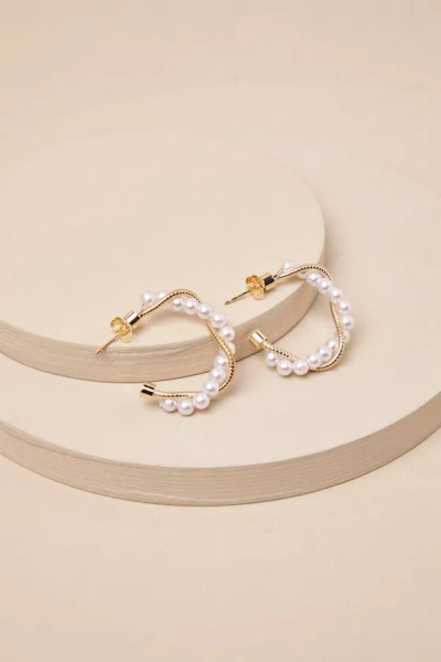 Lulus Ciena Gold Pearl Twisted Hoop Earrings