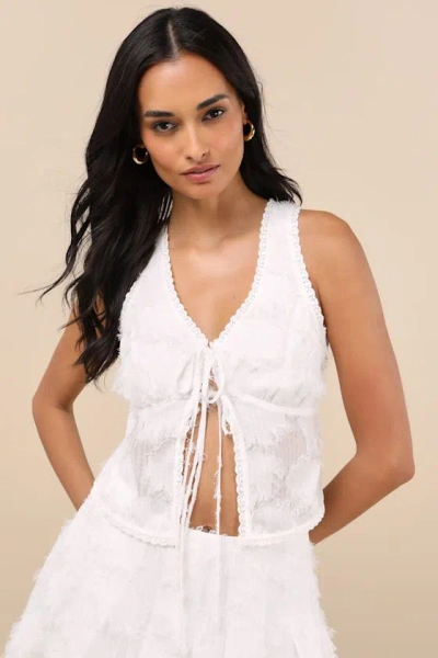 Lulus Cilla White Textured Tie-front Tank Top