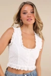 Lulus Cintia White Eyelet Embroidered Button-front Crop Top
