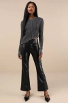 Lulus City Status Black Vegan Leather Mid-rise Bootcut Pants In Black
