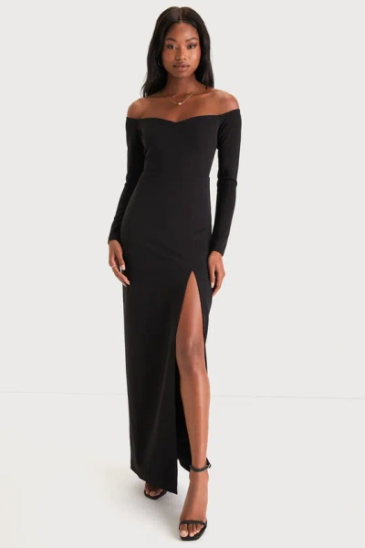 Lulus Classic Allure Black Off-the-shoulder Long Sleeve Maxi Dress