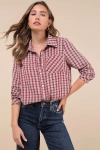Lulus Classic Attitude Red Plaid Collared Long Sleeve Button-up Top In Red