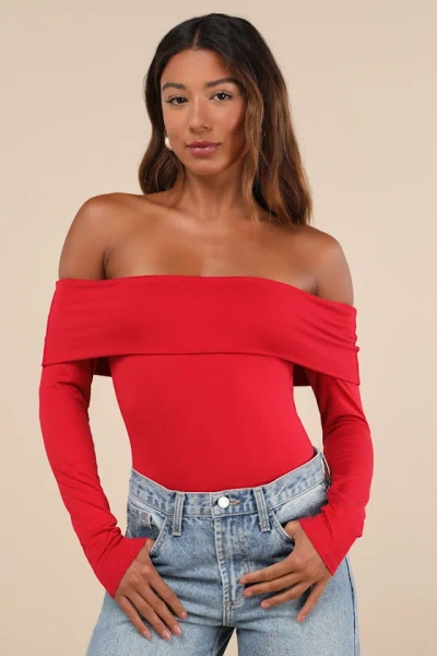 Lulus Classic Composure Red Off-the-shoulder Long Sleeve Top