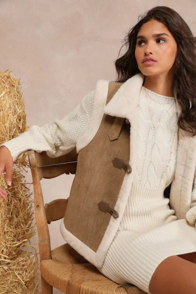Lulus Classic Cozy Tan Shearling Toggle Vest