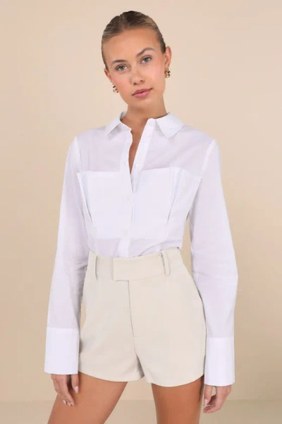 Lulus Classic Moment Beige Twill High-rise Shorts