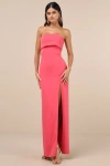 Lulus Classy Consideration Coral Pink Strapless Maxi Dress In Coral Pink