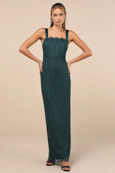 Lulus Classy Flirtation Emerald Green Lace Bustier Maxi Dress