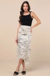 Lulus Classy Influence Cream Abstract Asymmetrical Midi Skirt In White