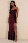 Lulus Classy Sensation Plum Velvet Pleated Strapless Maxi Dress In Purple