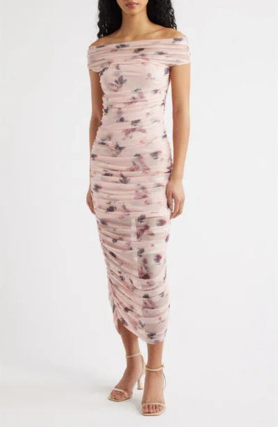 Lulus Claudia Floral Ruched Midi Dress In Pink
