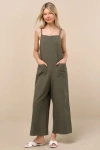 Lulus Claudie Sage Linen Sleeveless Cropped Jumpsuit