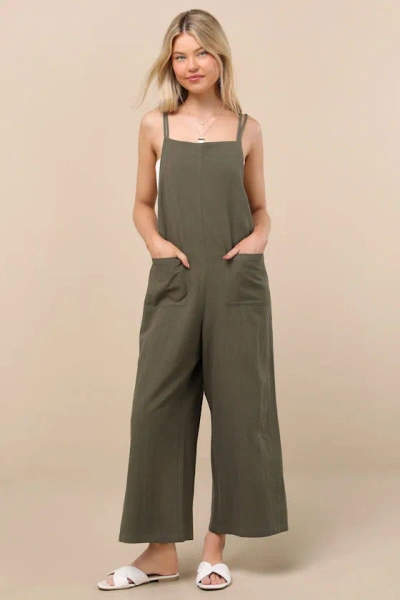 Lulus Claudie Sage Linen Sleeveless Cropped Jumpsuit