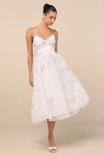Lulus Claudina White Multi Pleated Lace-up Midi Dress