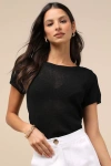 Lulus Clean Aesthetic Black Short Sleeve Sweater Top In Black