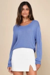 Lulus Clean Aesthetic Blue Long Sleeve Sweater Top In Blue