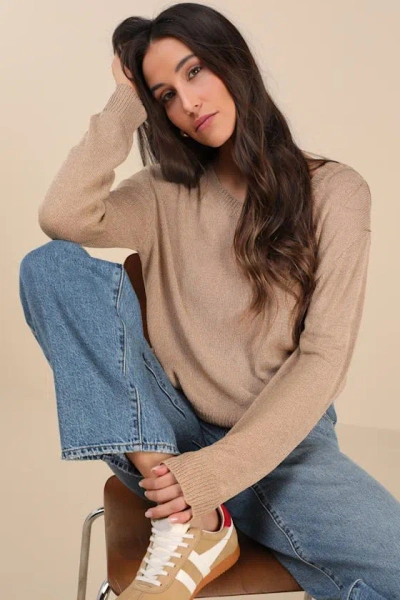 Lulus Clean Aesthetic Tan Long Sleeve Sweater Top