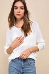 LULUS CLEAN AESTHETIC WHITE LONG SLEEVE SWEATER TOP