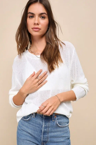 Lulus Clean Aesthetic White Long Sleeve Sweater Top
