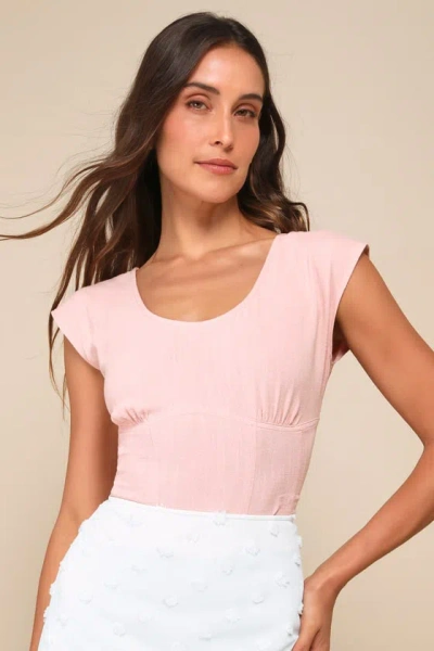 Lulus Cleary The Cutest Light Pink Linen Cutout Short Sleeve Top