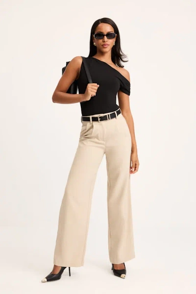 Lulus Cleo Beige Tailored Wide-leg Trousers In Neutral