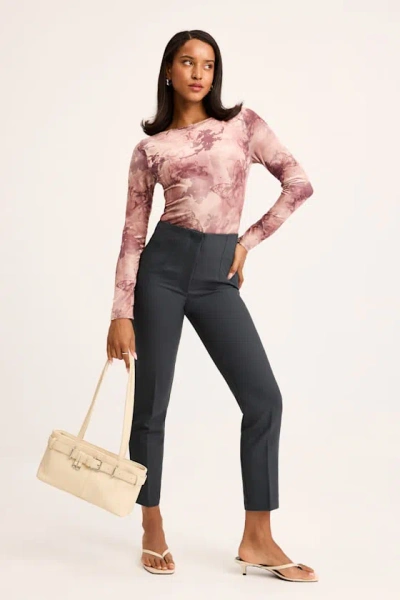 Lulus Cleo Dark Grey Tailored High-rise Slim Leg Trouser Pants In Gray