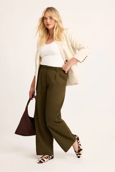 Lulus Cleo Dark Olive Tailored Wide-leg Trousers In Green