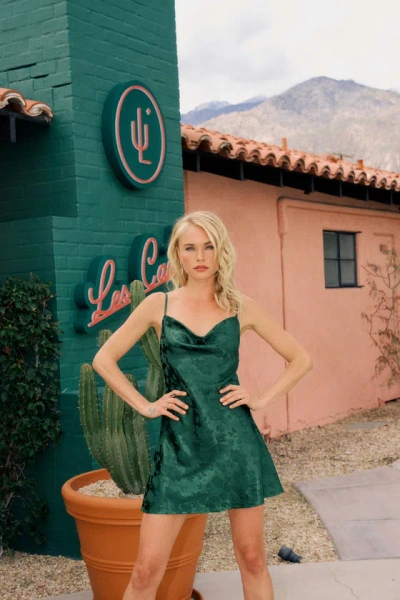 Lulus Close To Your Heart Emerald Green Satin Jacquard Cowl Slip Dress
