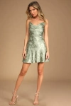 Lulus Close To Your Heart Sage Green Satin Jacquard Cowl Slip Dress In Sage Green