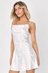 Lulus Close To Your Heart White Satin Jacquard Cowl Slip Dress In White