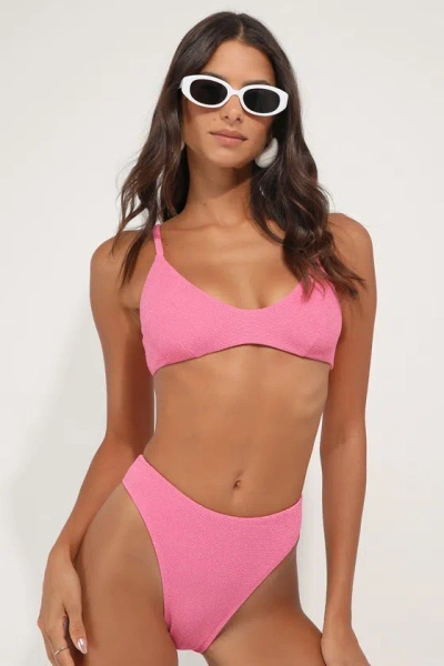 Lulus Coastal Cutie Pink Textured Mid-rise Cheeky Bikini Bottoms