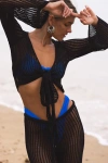 Lulus Codhi Black Sheer Crochet Two-piece Swim Cover-up In Black
