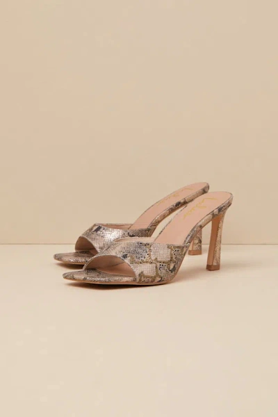 Lulus Collyns Gold Snake High Heel Slide Sandals