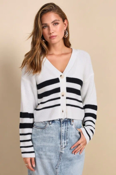 Lulus Comfy Fascination White Striped Button-up Cardigan