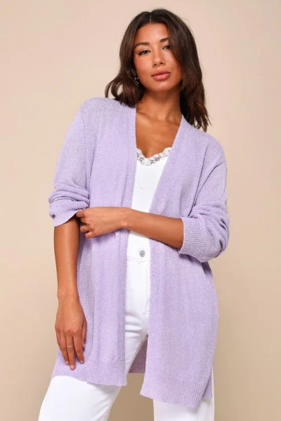Lulus Comfy Memories Lavender Knit Open-front Cardigan In Purple