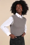 Lulus Comfy Poise Grey Embroidered Waffle Knit Sweater Vest In Grey
