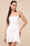 Lulus Compelling Composure White Sleeveless Ruffled Bodycon Mini Dress In White