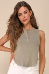 Lulus Compelling Cutie Washed Sage Green Ribbed Knit Tank Top In Sage Green