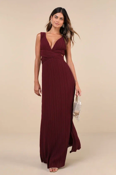 Lulus Compelling Poise Burgundy Plisse Cutout Sleeveless Maxi Dress