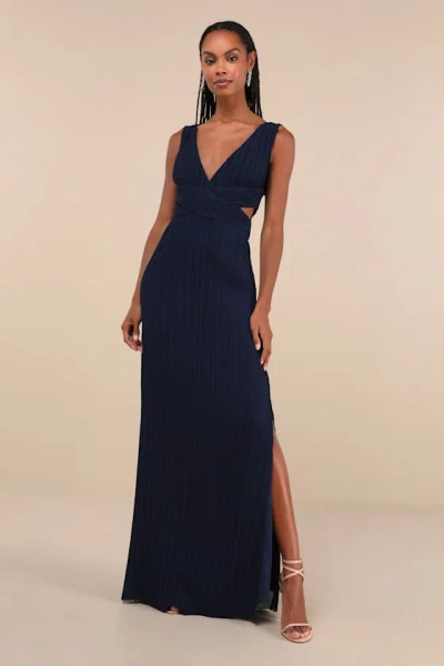 Lulus Compelling Poise Navy Blue Plisse Cutout Sleeveless Maxi Dress