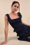 Lulus Compelling Romantic Dark Blue Ruffled Tiered Maxi Dress In Dark Blue