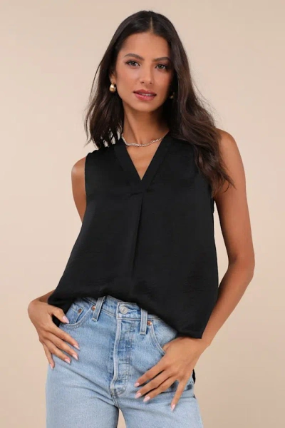 Lulus Compelling Simplicity Black Satin V-neck Tank Top