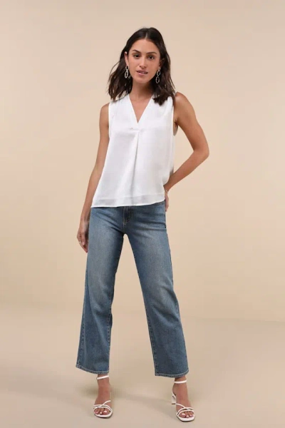 Lulus Compelling Simplicity White Satin V-neck Tank Top