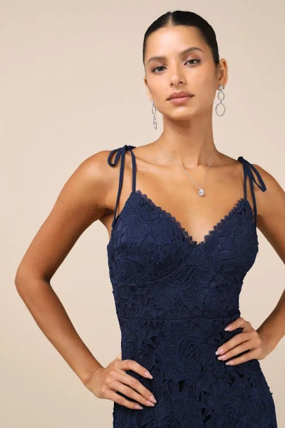 Lulus Compelling Sweetness Navy Blue Lace Tie-strap Midi Dress