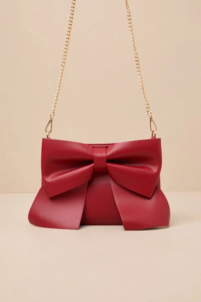 Lulus Compellingly Chic Red Bow Crossbody Bag In Neutral