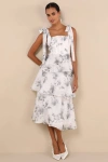 Lulus Compellingly Gorgeous Ivory Floral Tiered Tie-strap Midi Dress In Ivory