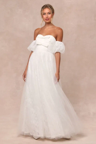 Lulus Complete Romantic White Lace Off-the-shoulder Bow Maxi Dress